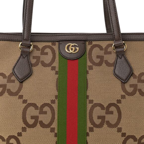 GUCCI Ophidia Jumbo GG Medium Tote Bag in Camel & Ebony Canvas Leather NEW - Picture 3 of 16